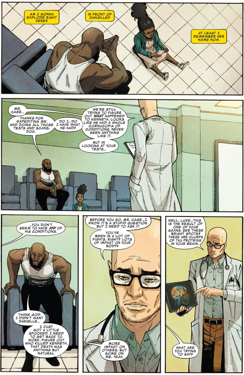 Luke Cage receiving his CTE diagnosis.